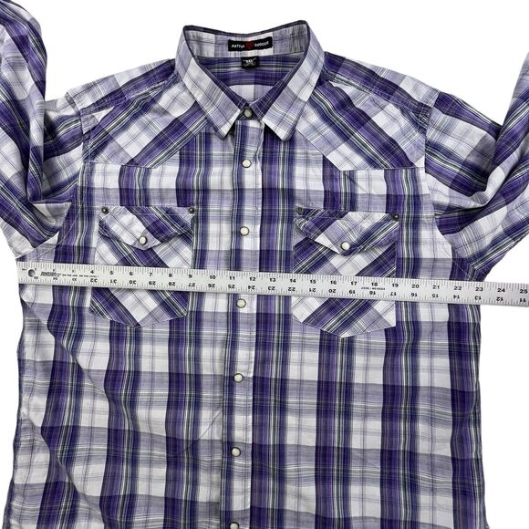 ARTFUL DODGER Plaid Pearl Snap Shirt Men 2XL Western Purple White Designer - Picture 9 of 11